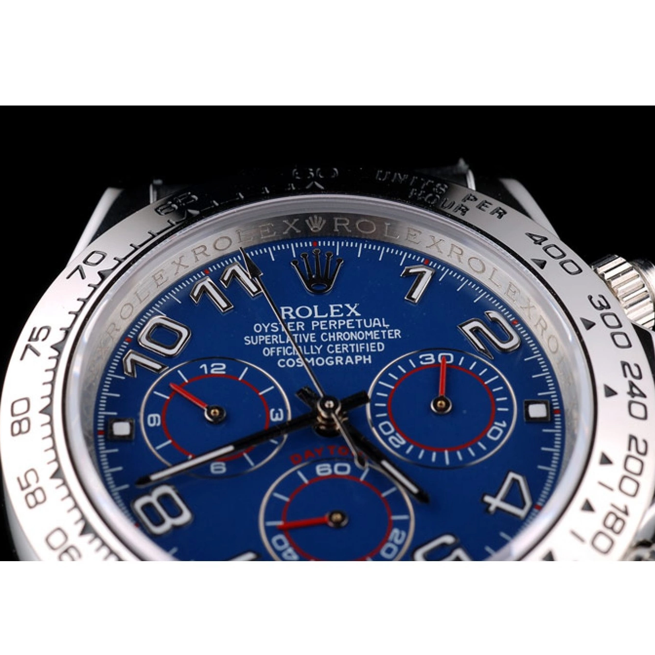 Good copy rolex watches Stainless Blue Rolex Case Steel Black Dial Daytona Strap Leather 0816